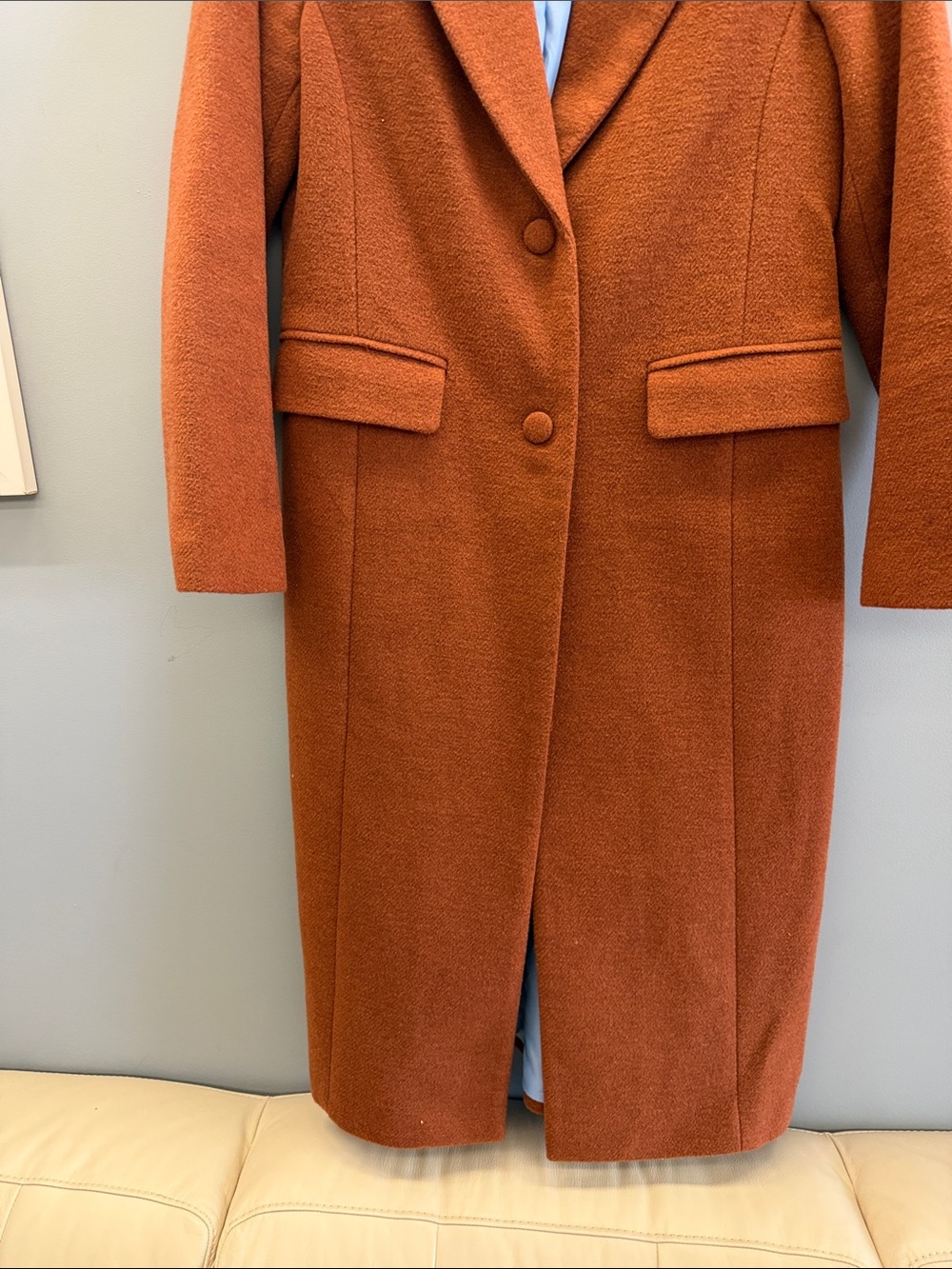 Avec Les Filles Rust Wool-Blend Long Trench Coat - Picture 3 of 7